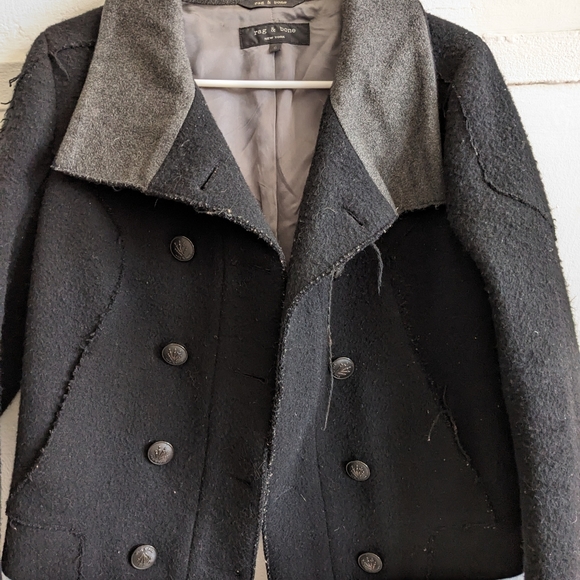 Rag & Bone Wool Cashmere Distressed Cropped Peacoat - Punk Grunge Goth Designer - Picture 10 of 14